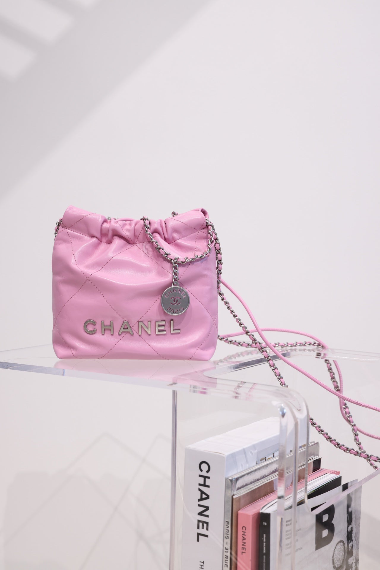 CC HOBO BAG 22 PINK LAMBSKIN SILVER HARDWARE 20CM