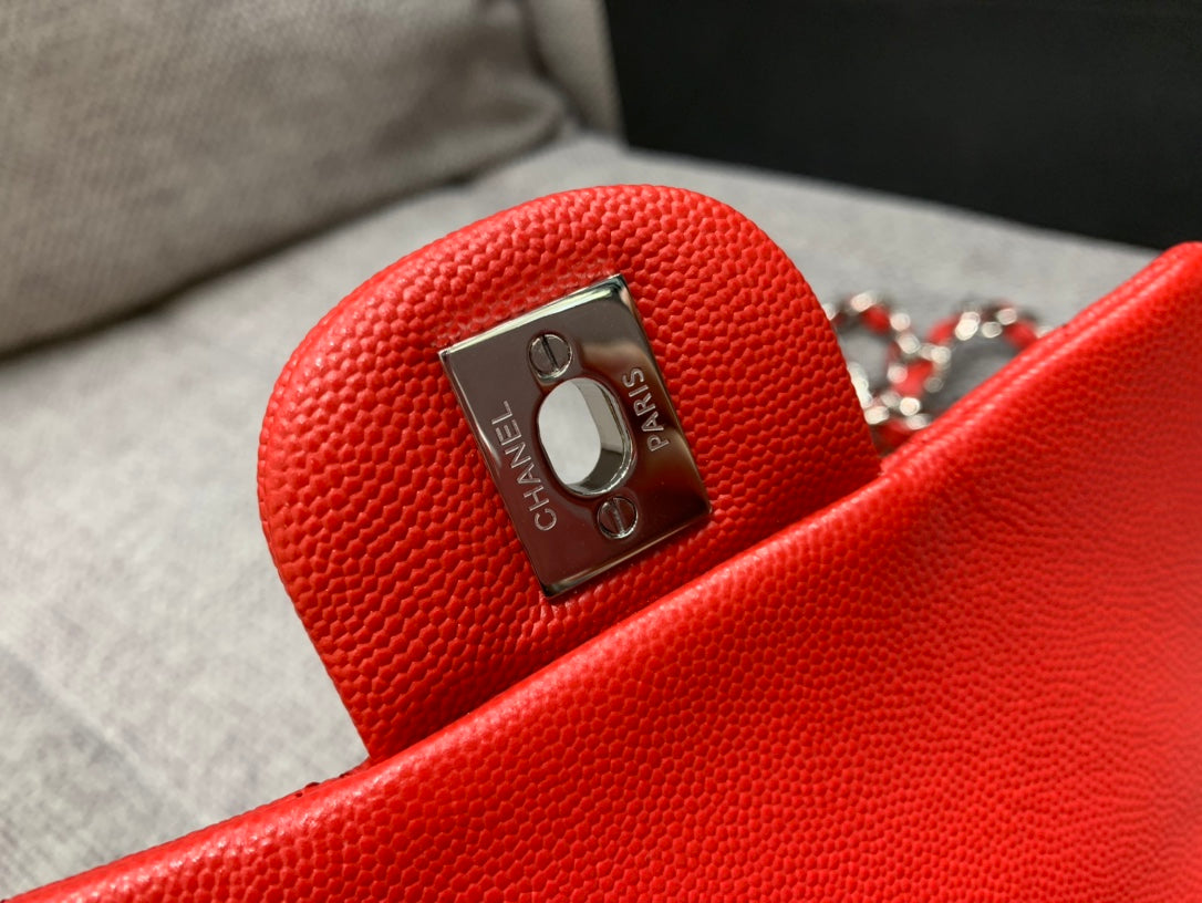 MINI SQUARE FLAP BAG 17CM RED CAVIAR SILVER HARDWARE