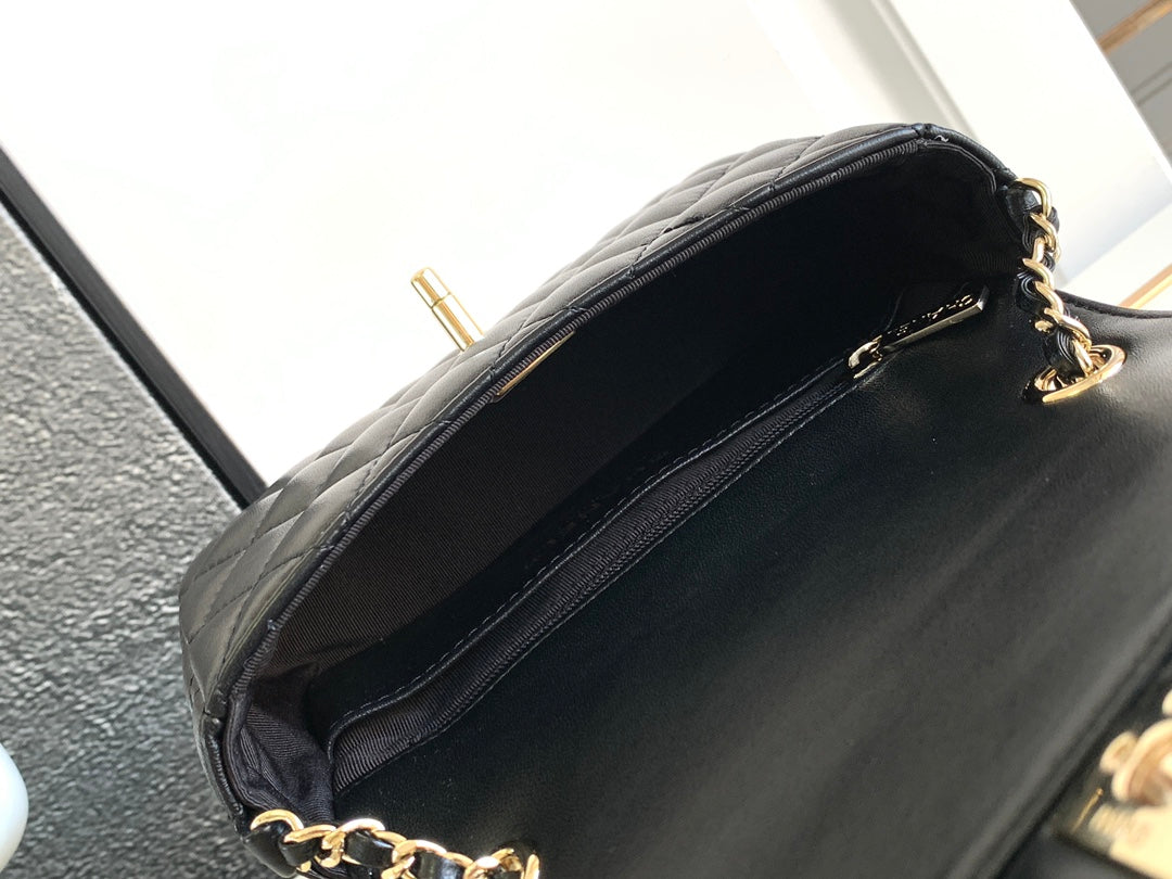 MINI SQUARE FLAP BAG 17CM BLACK LAMBSKIN LIGHT GOLD HARDWARE