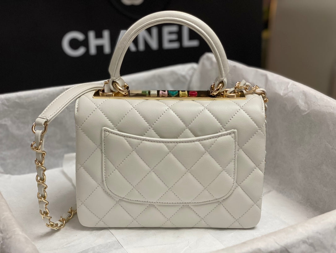 CC TRENDY 20CM WHITE LAMBSKIN GOLD HARDWARE