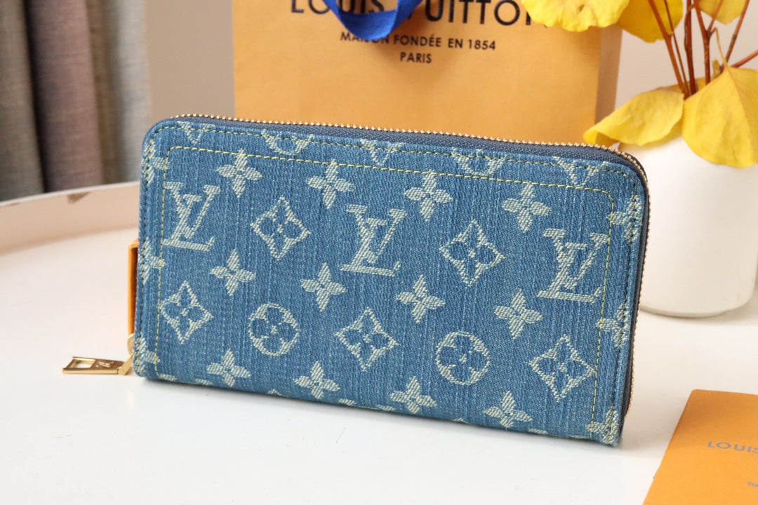 LV MONOGRAM DENIM LEATHER 19CM LONG WALLET