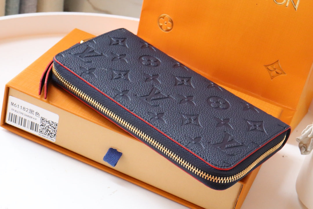 LV ZIPPY WALLET LONG PURSE BLUE RED EMPREINTE LEATHER