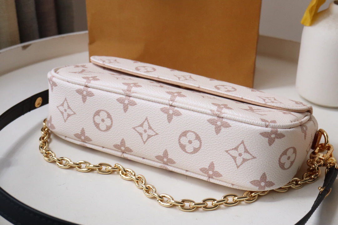 LV WOC 2WAY CHAIN WHITE PINK LEATHER