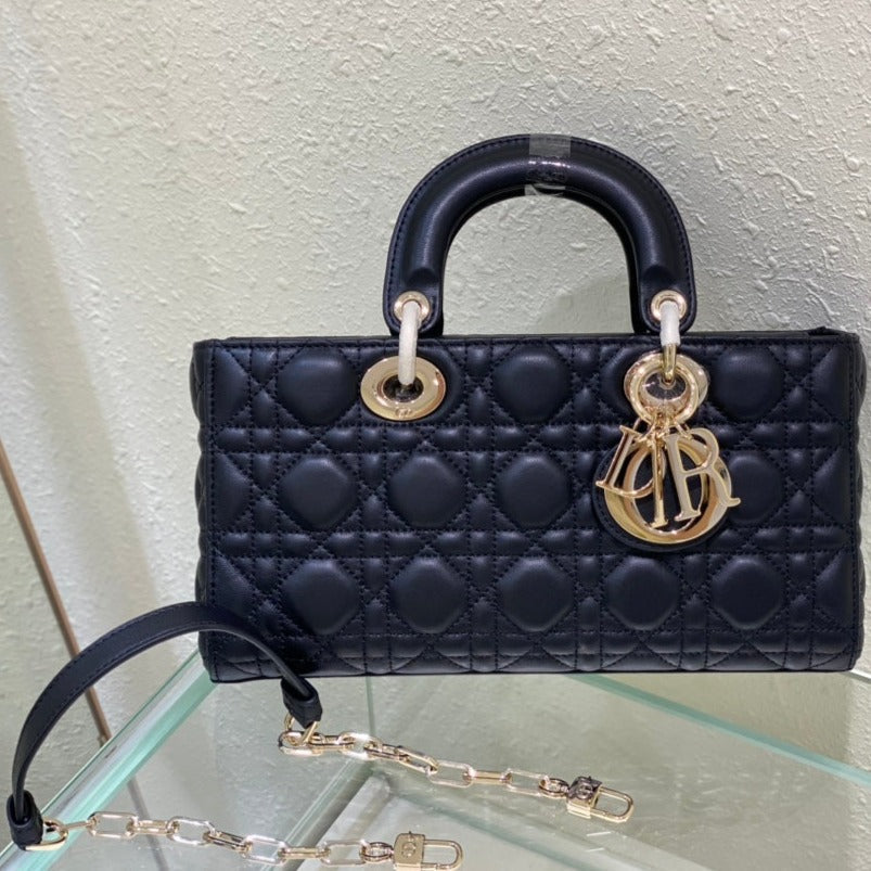 MEDIUM LADY D-JOY 26 BLACK LAMBSKIN