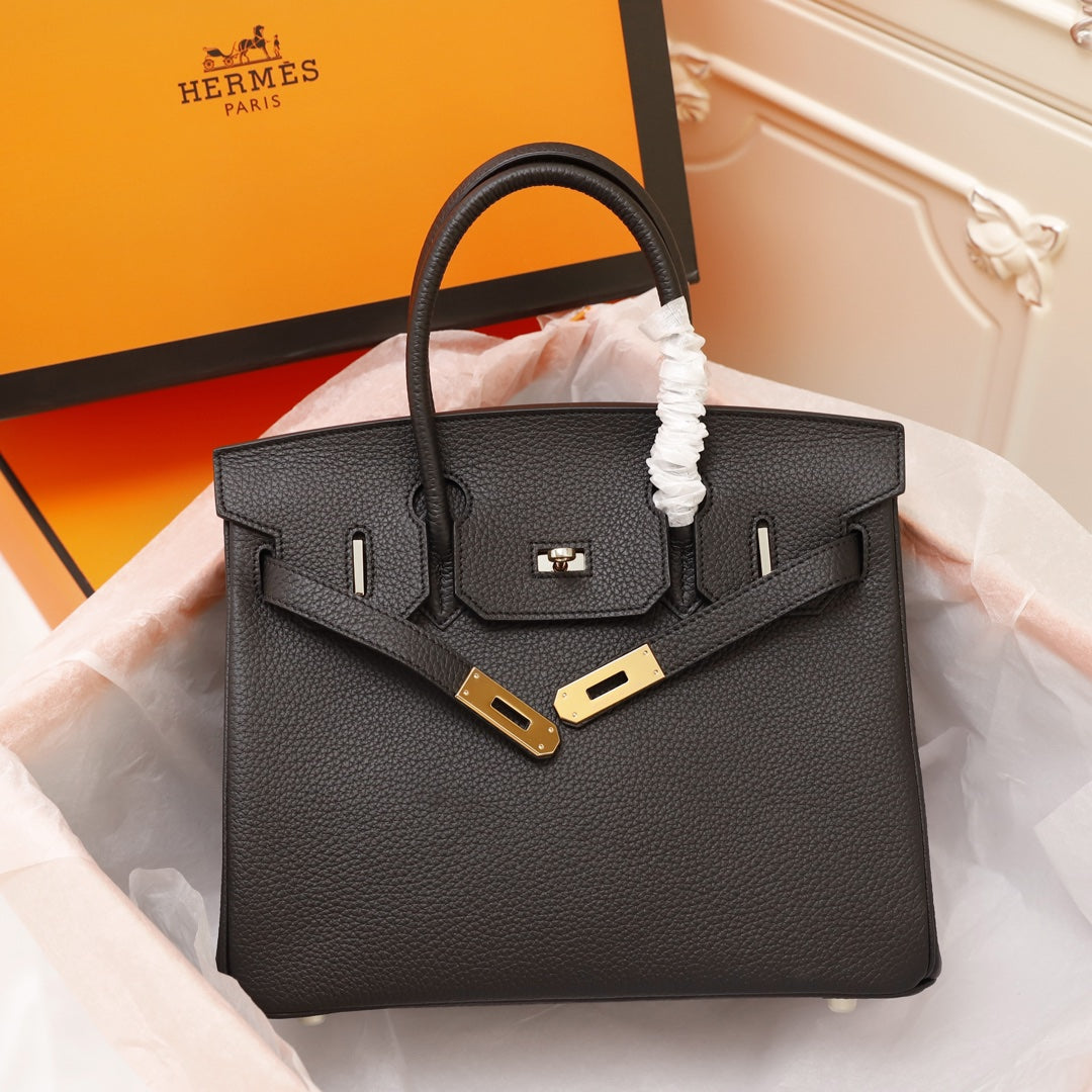 HM BIRKIN BAG 30 BLACK CALFSKIN GOLD BUCKLE