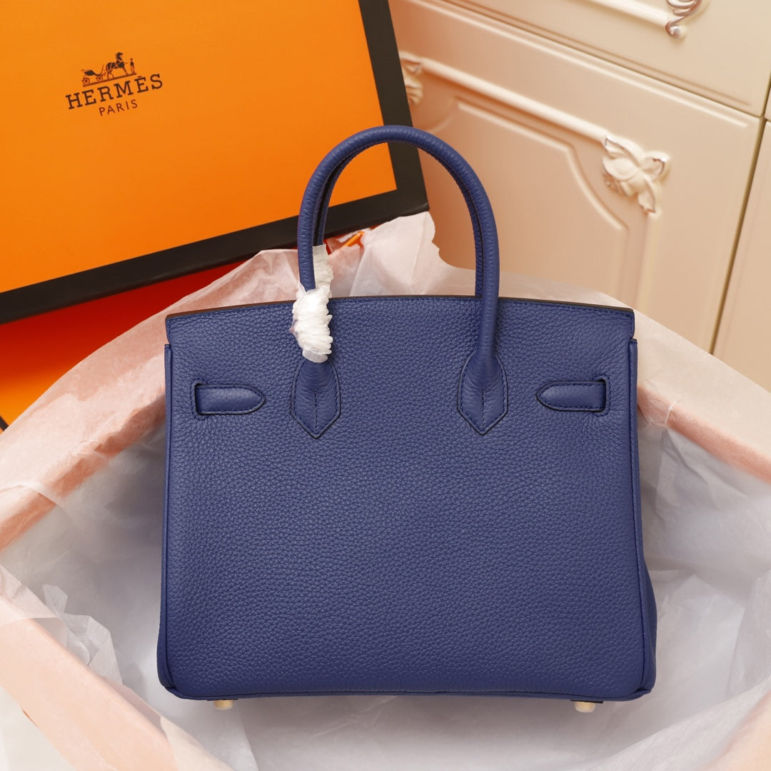 HM BIRKIN BAG 30 NAVY CALFSKIN GOLD BUCKLE