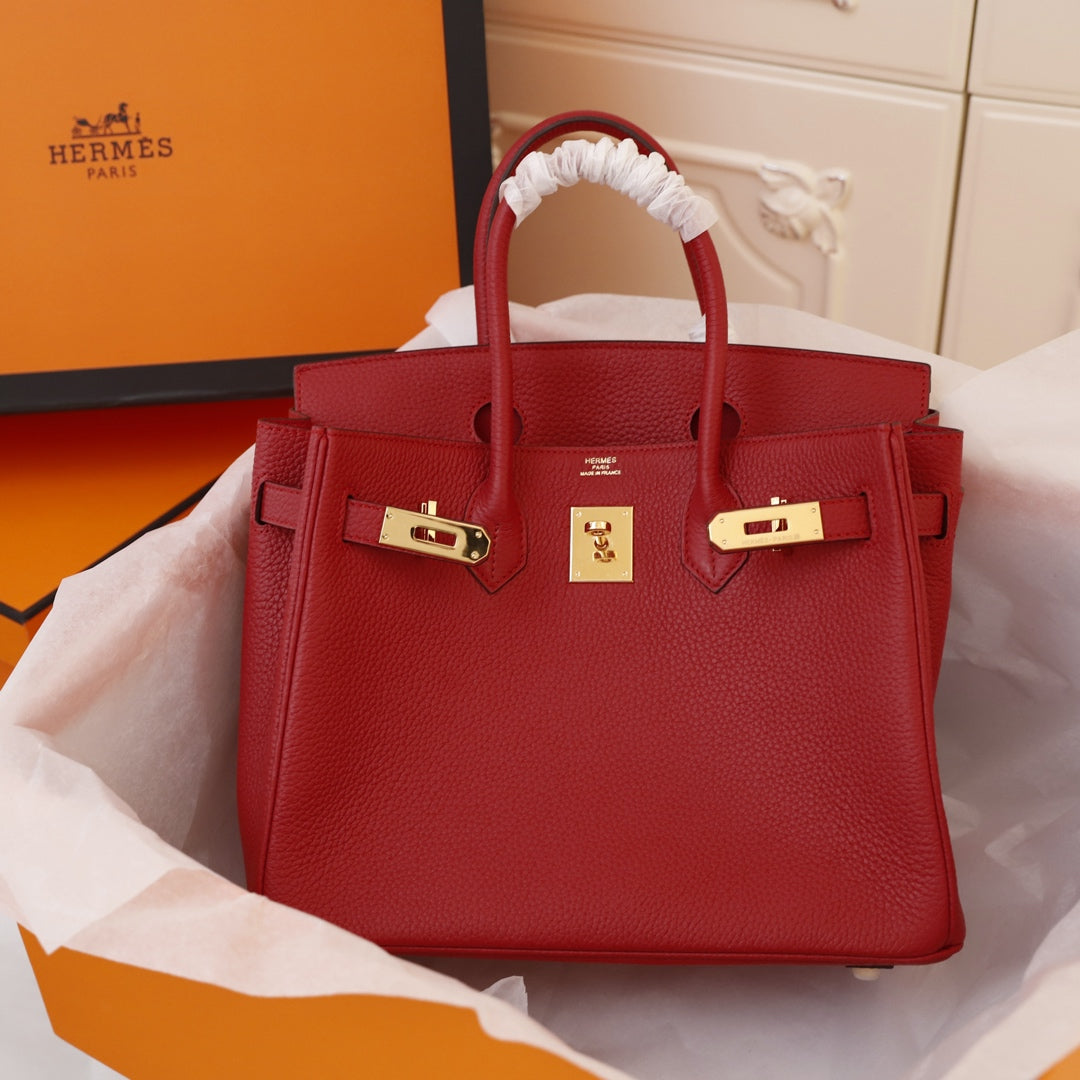 HM BIRKIN BAG 30 CRIMSON CALFSKIN GOLD BUCKLE