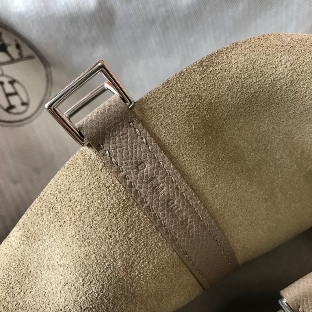 HM PICOTIN LOCK 22 TAUPE CALFSKIN WITH BRAID STRAP