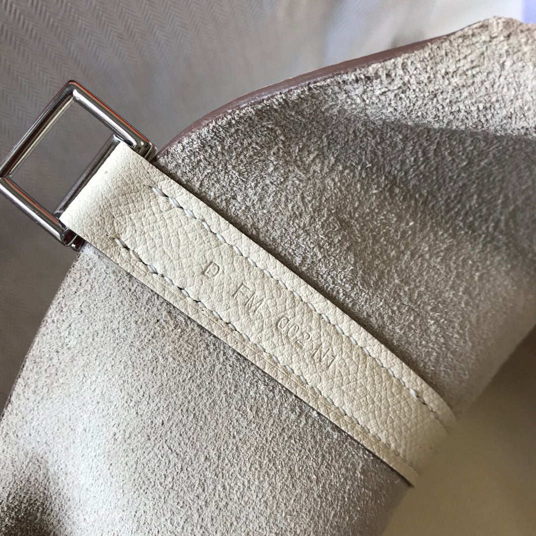 HM PICOTIN LOCK 22 WHITE CALFSKIN WITH BRAID STRAP