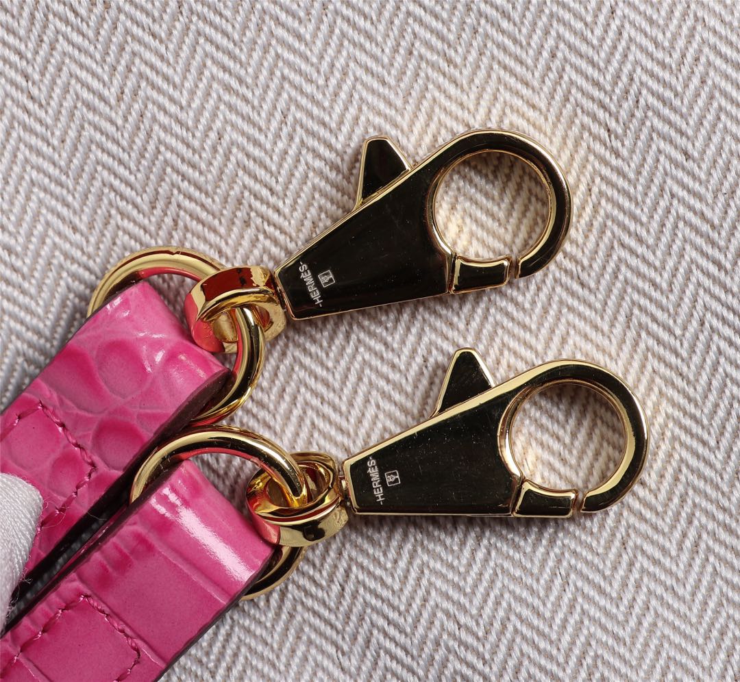 HM KELLY MINI 19 DEEP PINK ALLIGATOR GOLD BUCKLE