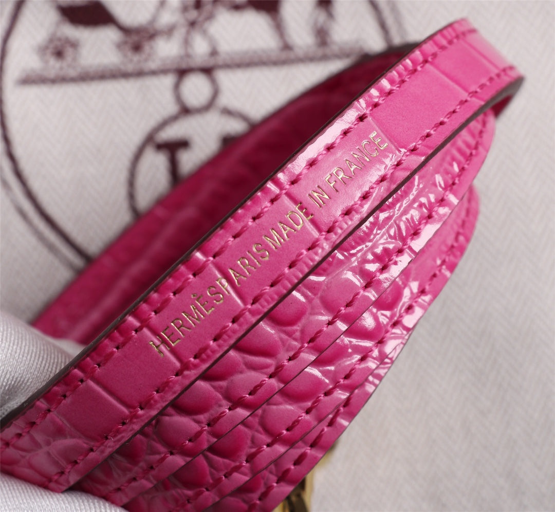 HM KELLY MINI 19 DEEP PINK ALLIGATOR GOLD BUCKLE