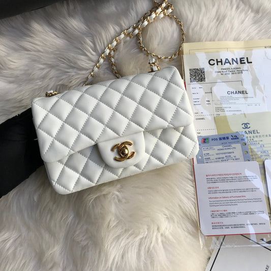 CC MINI 20 BAG IN WHITE CALFSKIN GOLD HARDWARE