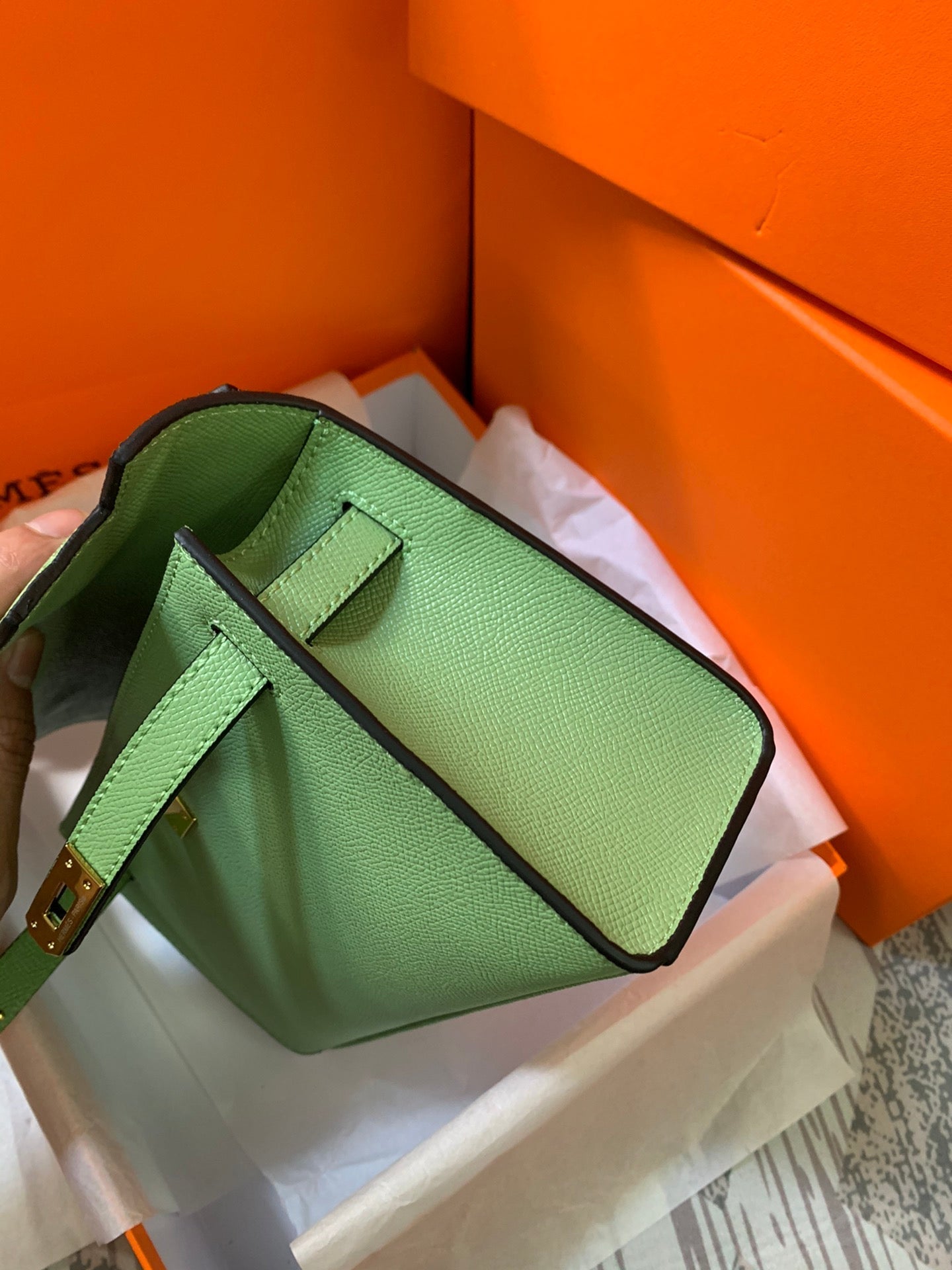 HM KELLY MINI POCHETTE 22 GREEN CALFSKIN