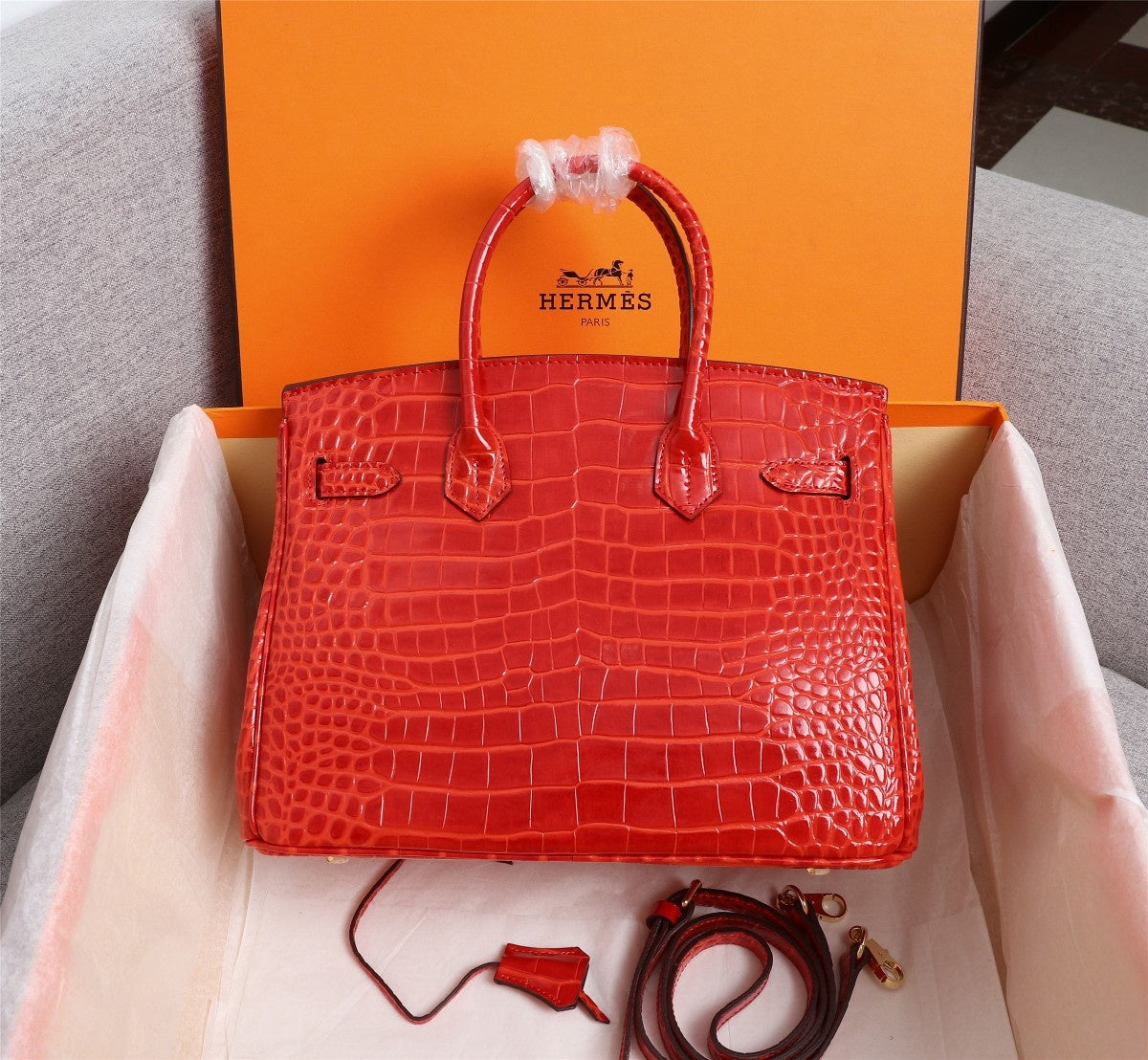 HM BIRKIN BAG 25 ALLIGATOR MOTIF CANDY CALFSKIN