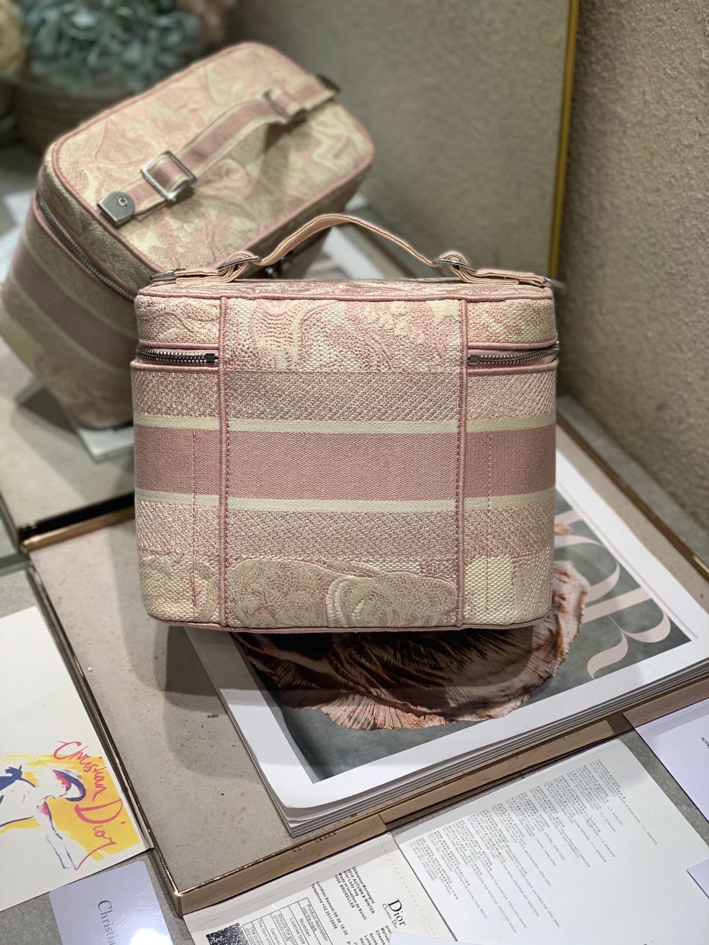 CROSSBODY MINI 18 VANITY CASE IN PEACH PINK MONOGRAM OBLIQUE JACQUARD