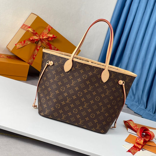 NEVERFULL MM 32 BROWN BEIGE MONOGRAM CANVAS