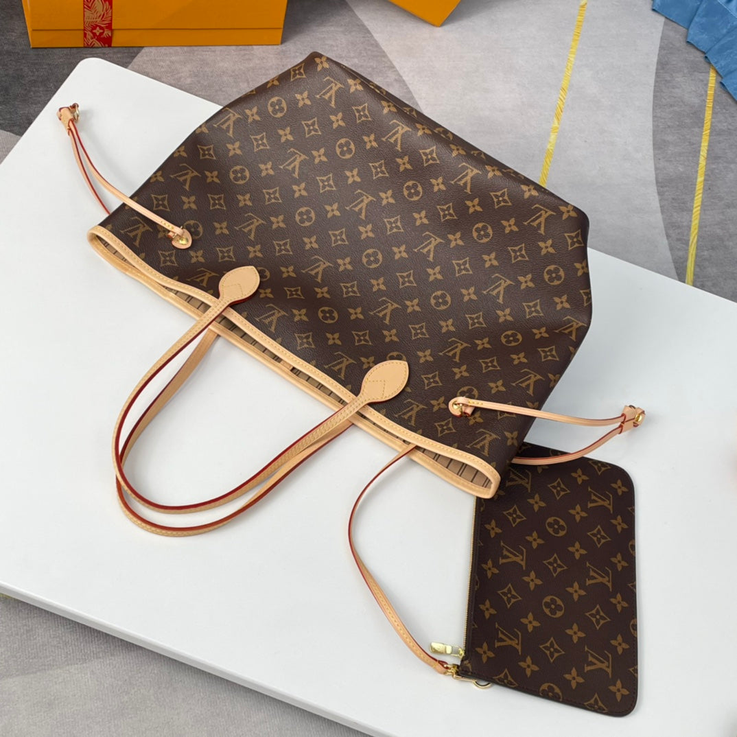 NEVERFULL MM 32 BROWN BEIGE MONOGRAM CANVAS