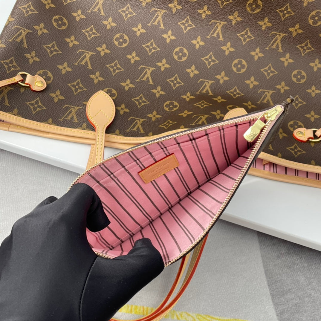 NEVERFULL MM 32 BROWN BEIGE PINK MONOGRAM CANVAS