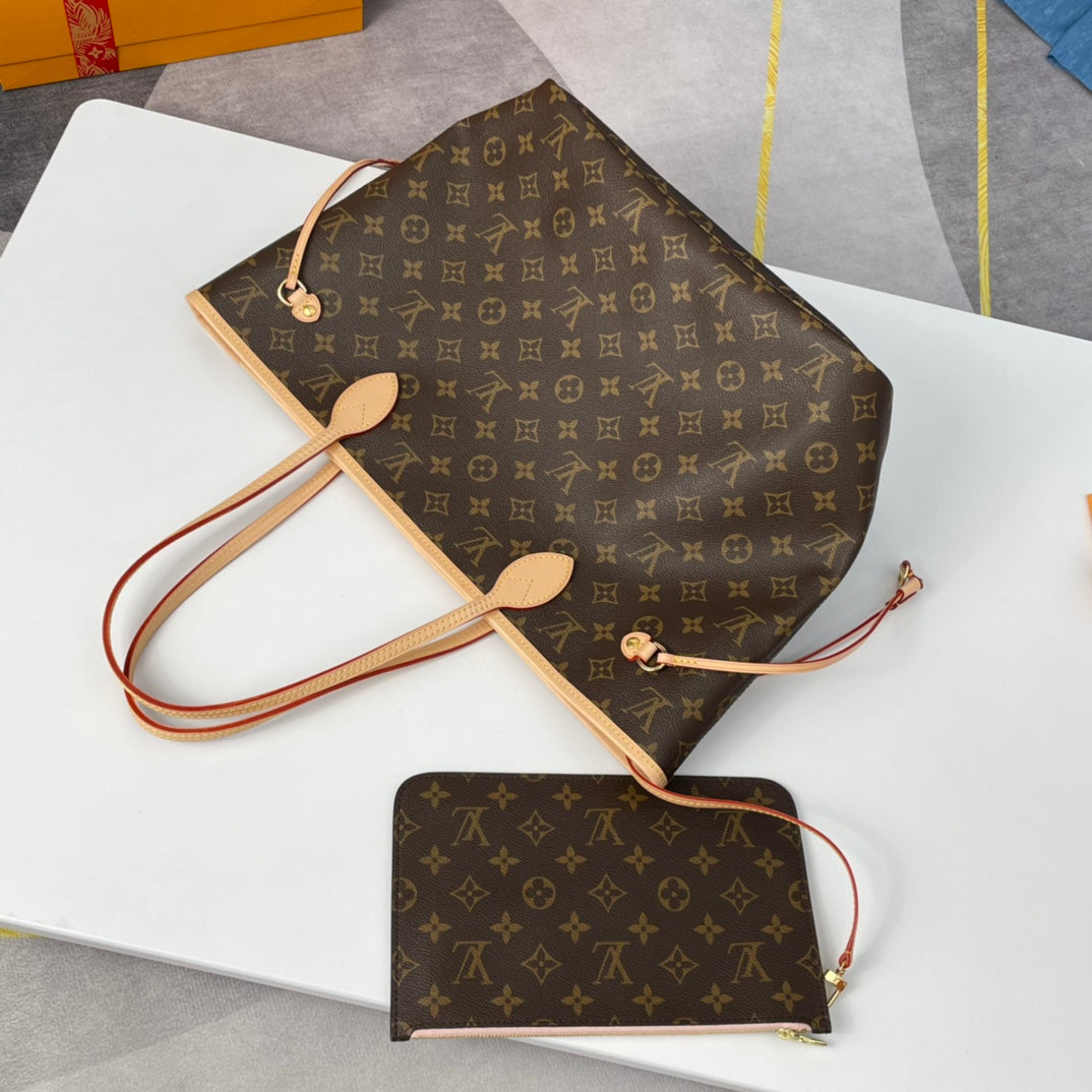 NEVERFULL MM 32 BROWN BEIGE PINK MONOGRAM CANVAS