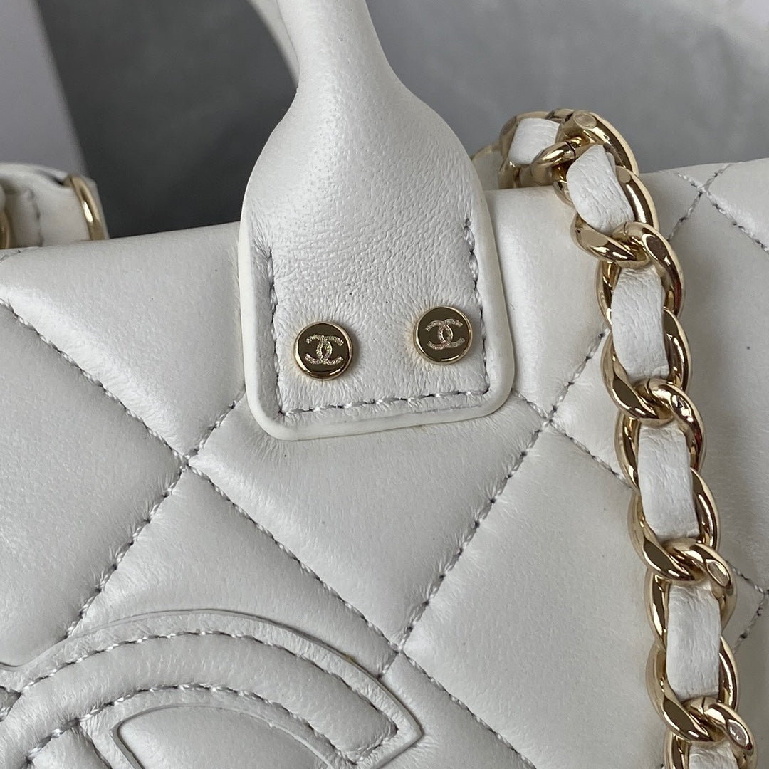 CC MINI 15 BOX BAG IN WHITE CALFSKIN GOLD HARDWARE