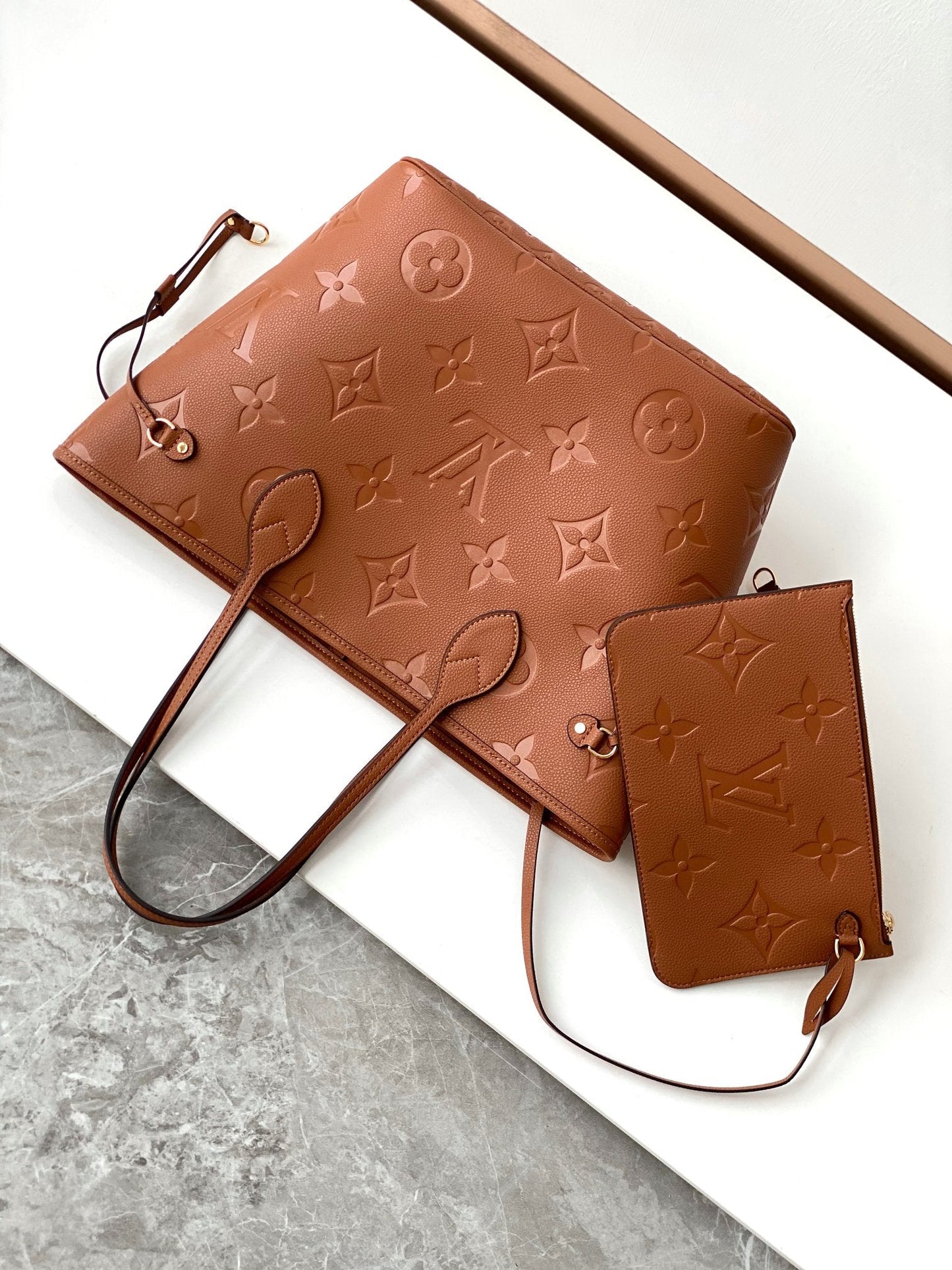 NEVERFULL MM 32 BROWN MONOGRAM EMPREINTE LEATHER