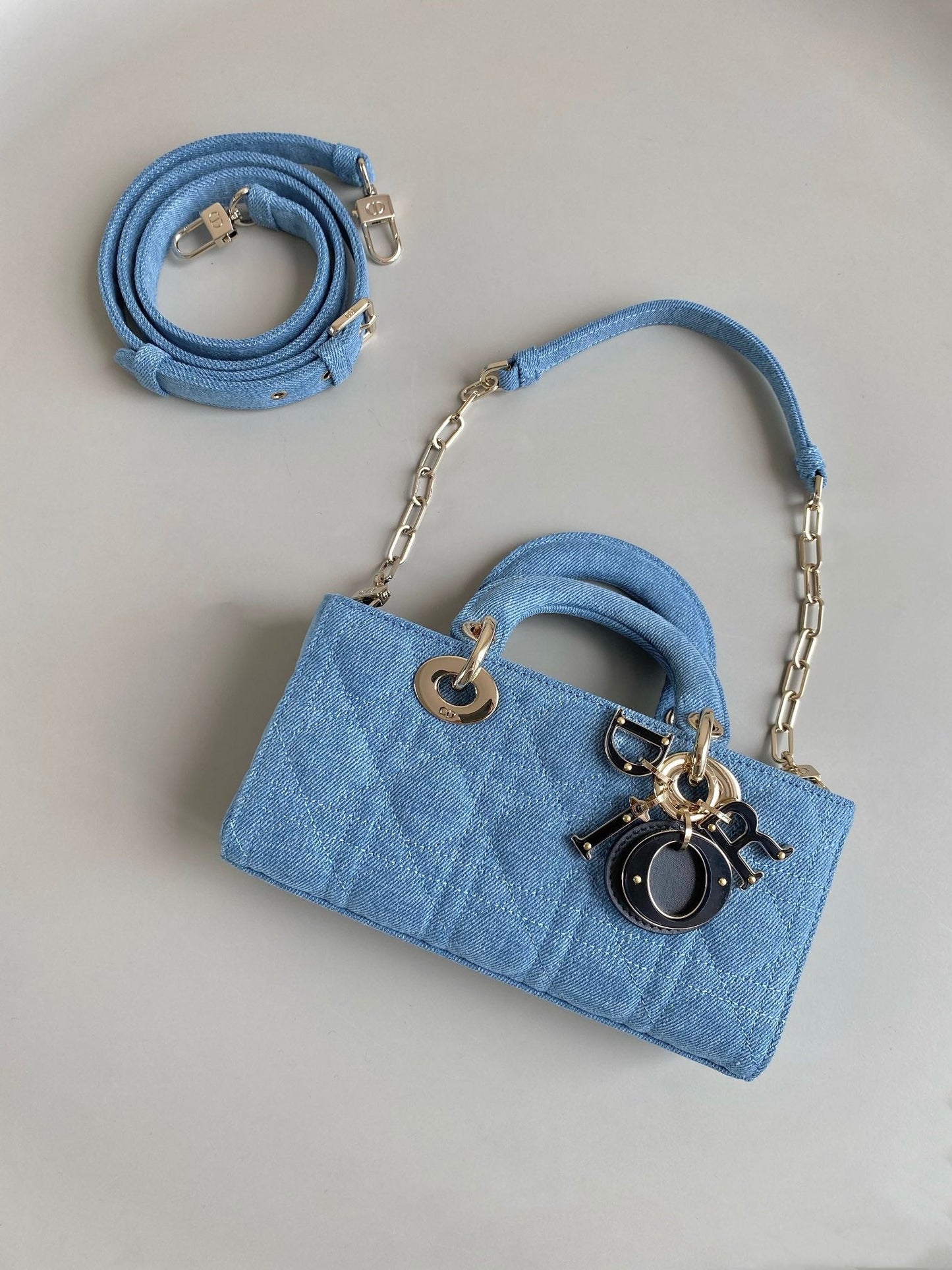 D-JOY BAG 22 IN LIGHT BLUE MACROCANNAGE DENIM