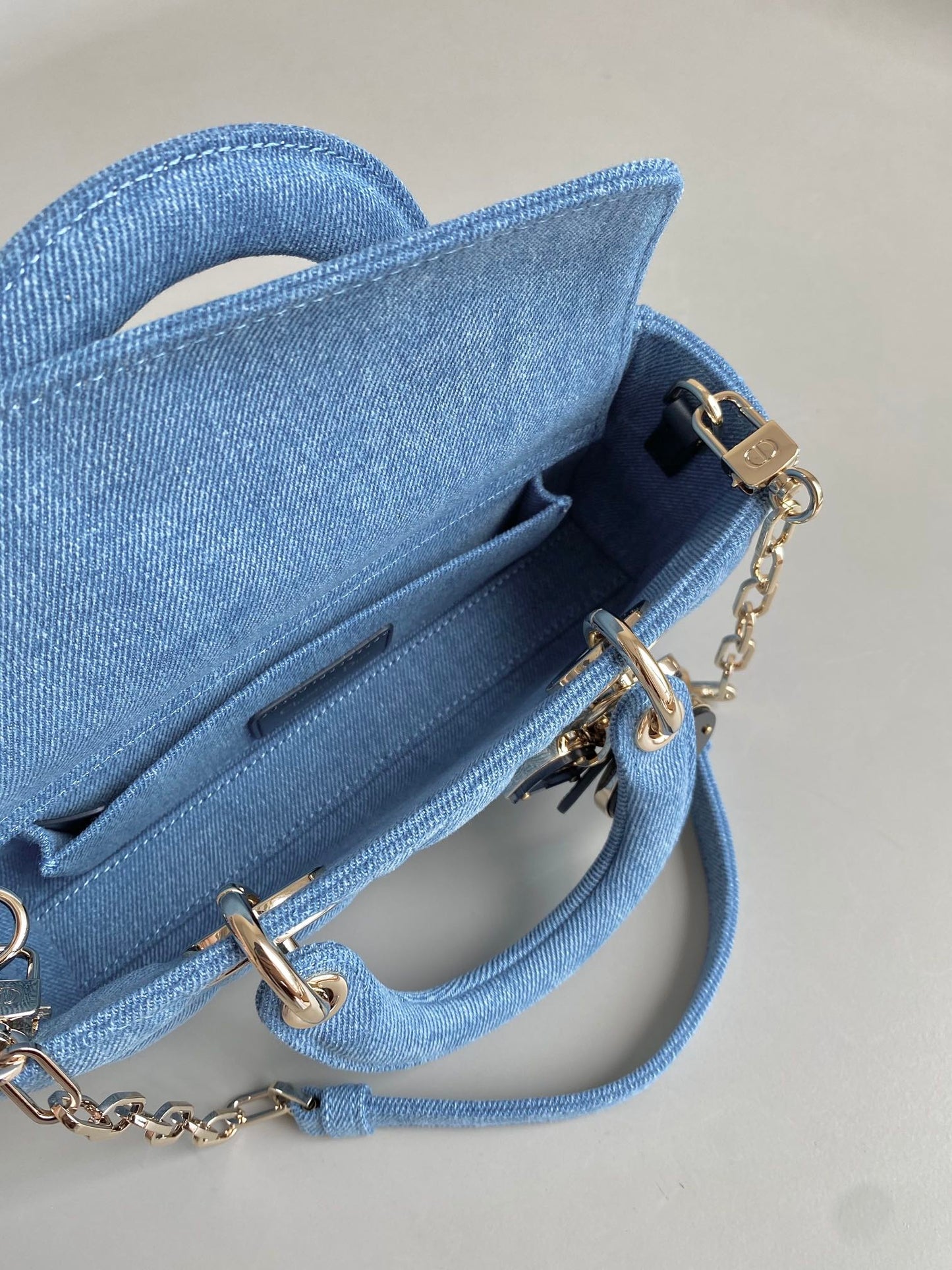 D-JOY BAG 22 IN LIGHT BLUE MACROCANNAGE DENIM