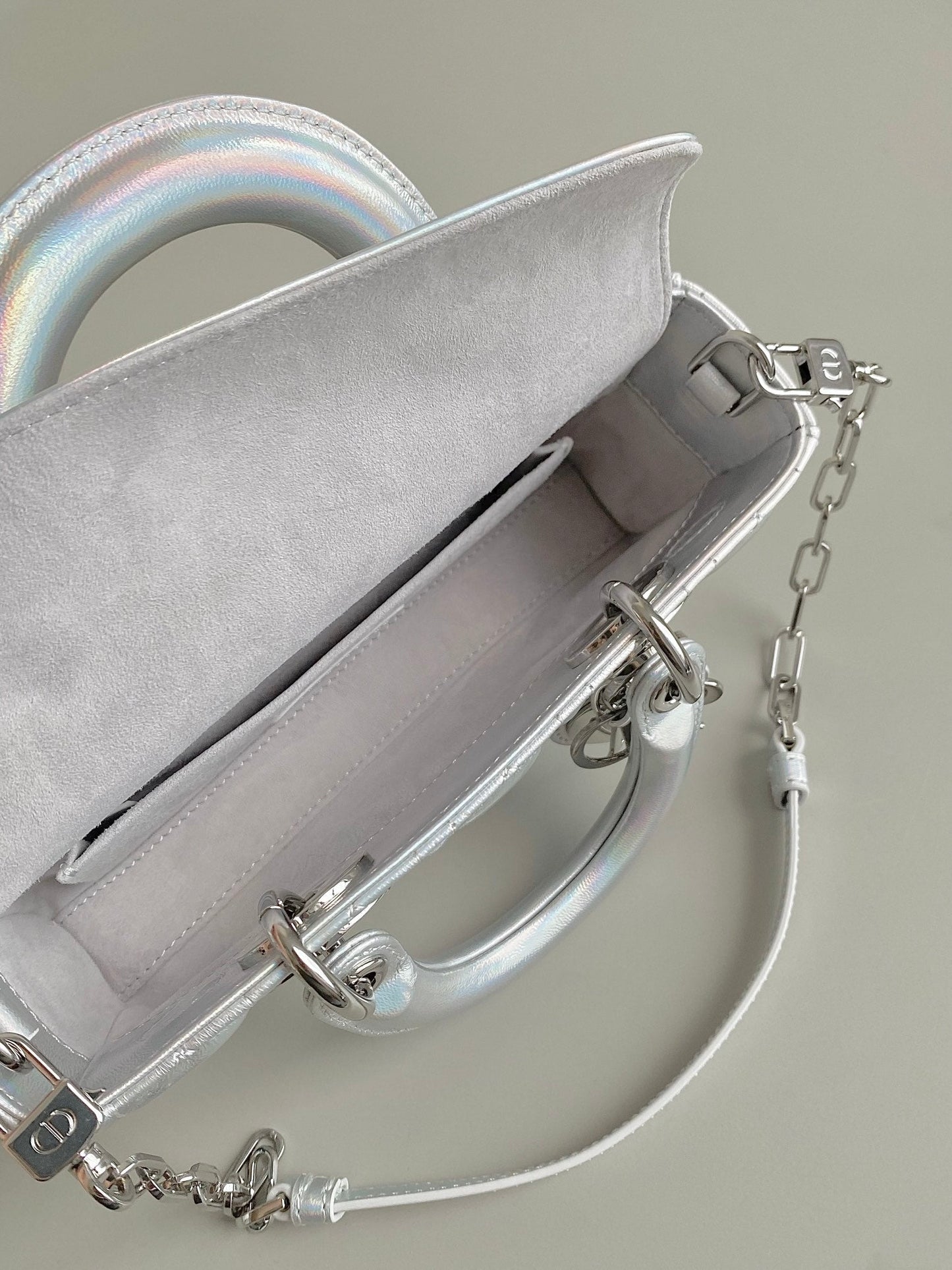 D-JOY BAG 22 IN SILVER LAMBSKIN