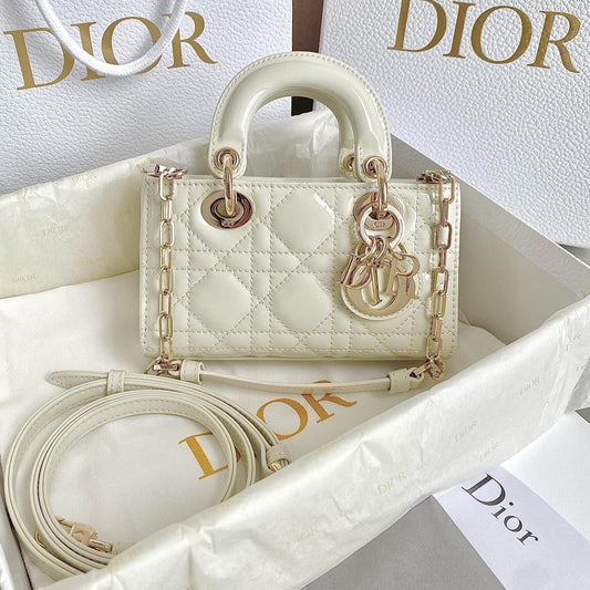 MINI D-JOY BAG 17 IN WHITE LAMBSKIN