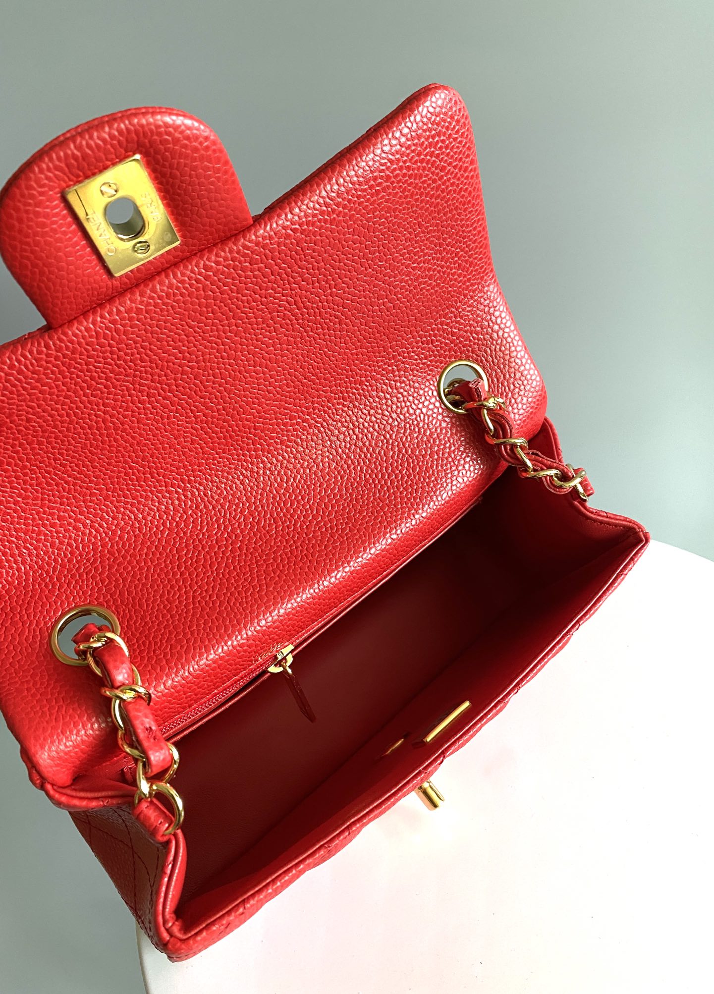 MINI RECTANGLE FLAP BAG 20CM RED CAVIAR GOLD HARDWARE