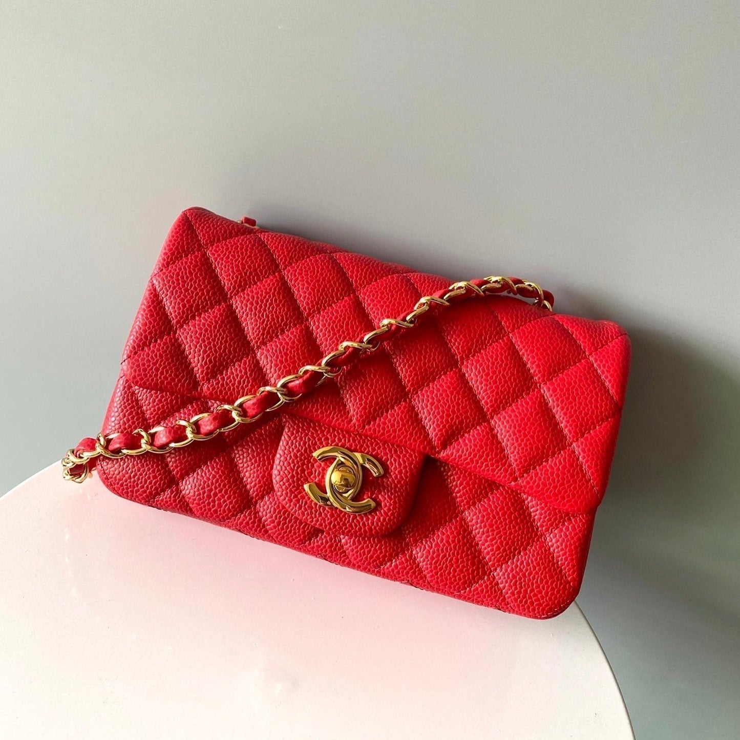 MINI RECTANGLE FLAP BAG 20CM RED CAVIAR GOLD HARDWARE