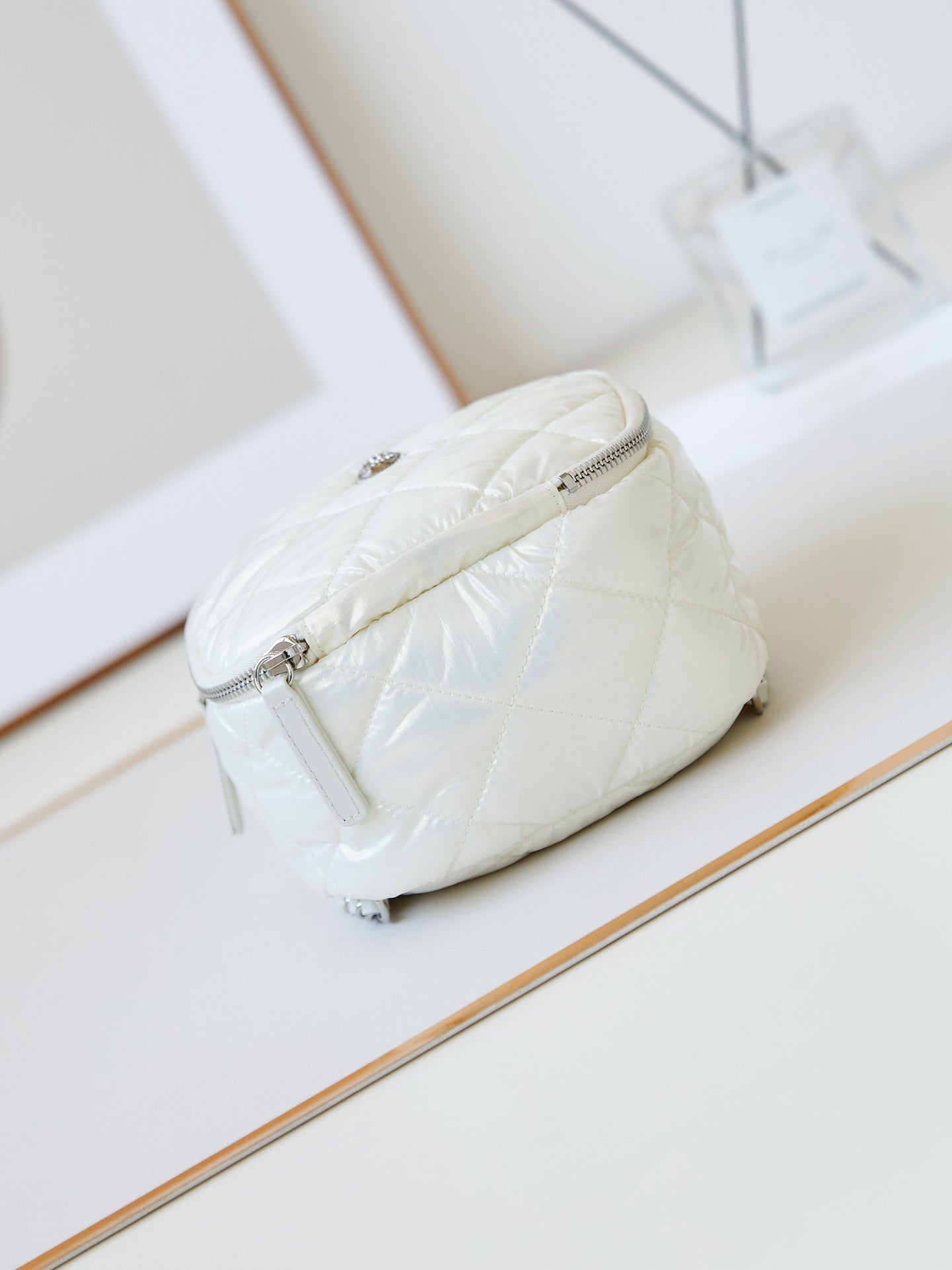 BACKPACK 22 IN WHITE FABRIC SILVER HARDWARE