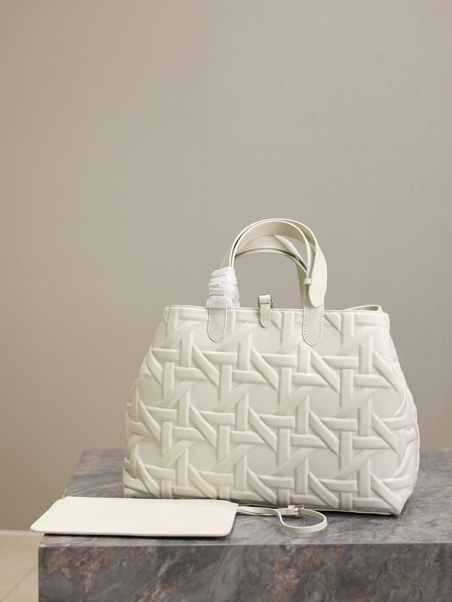 MEDIUM 37 TOUJOURS BAG IN WHITE CANNAGE GRAPHIC LAMBSKIN