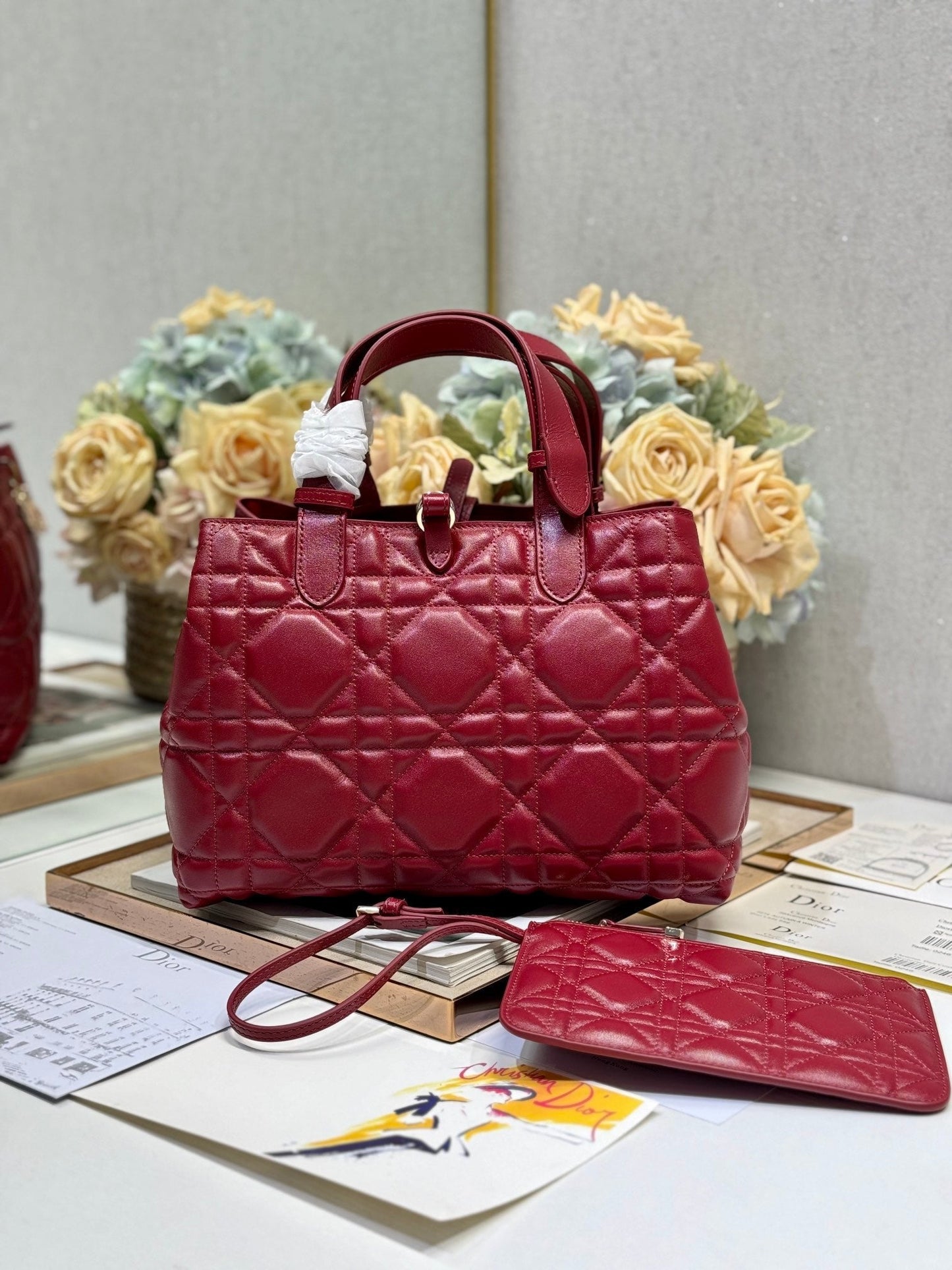 SMALL 28 TOUJOURS BAG IN RUBY RED MACROCANNAGE LAMBSKIN