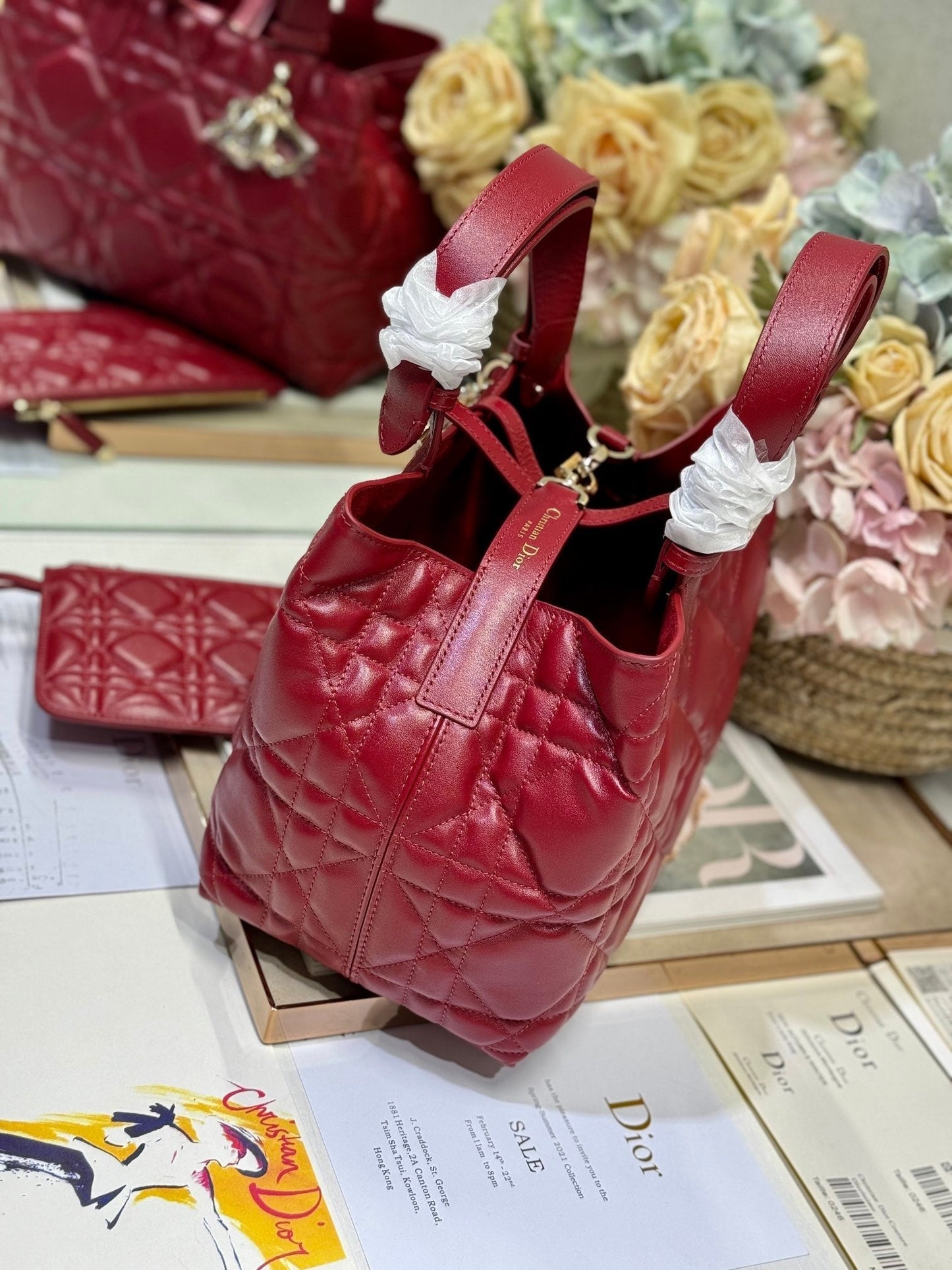 SMALL 28 TOUJOURS BAG IN RUBY RED MACROCANNAGE LAMBSKIN