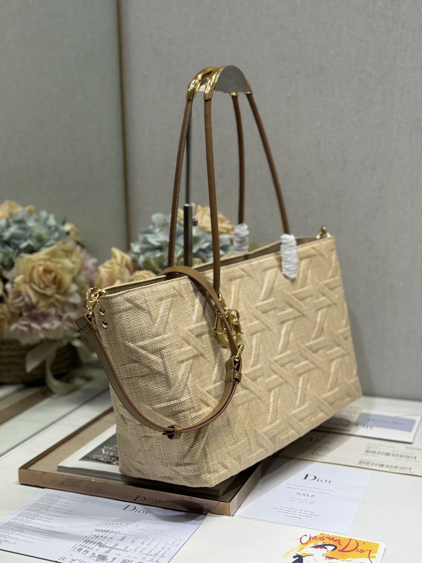 LARGE 41 TOUJOURS BAG IN BISQUE BEIGE CANNAGE RAFFIA