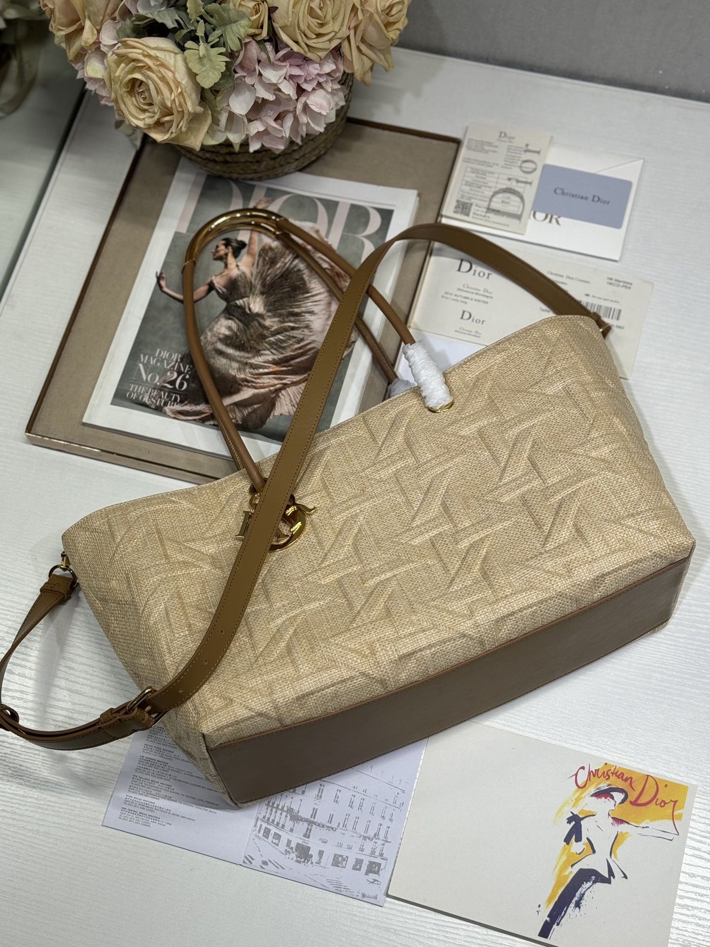 LARGE 41 TOUJOURS BAG IN BISQUE BEIGE CANNAGE RAFFIA