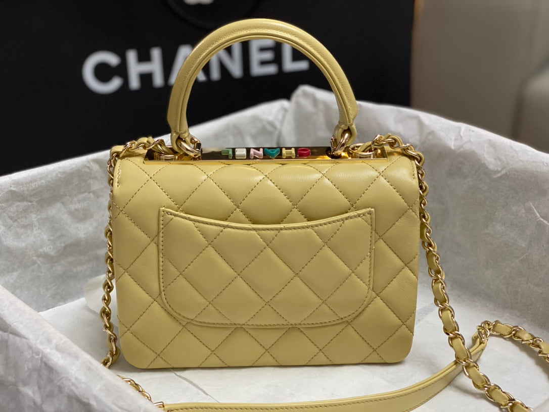 CC TRENDY 20CM YELLOW LAMBSKIN GOLD HARDWARE