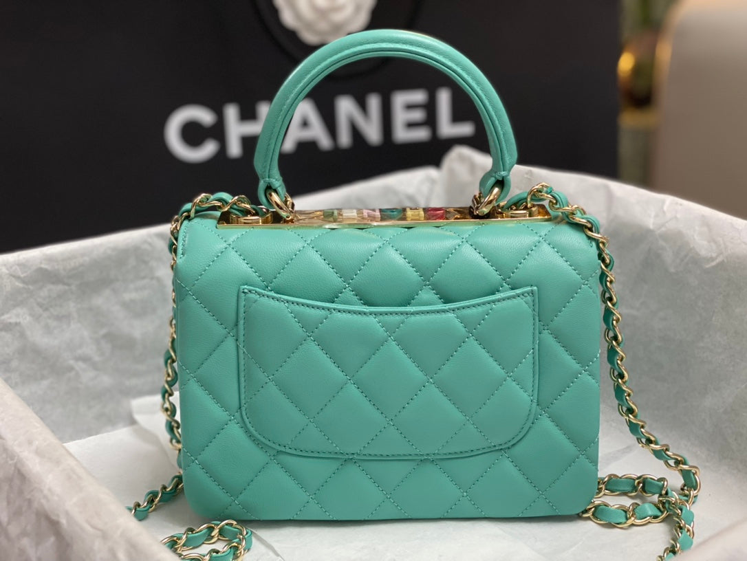 CC TRENDY 20CM LIGHT BLUE LAMBSKIN GOLD HARDWARE