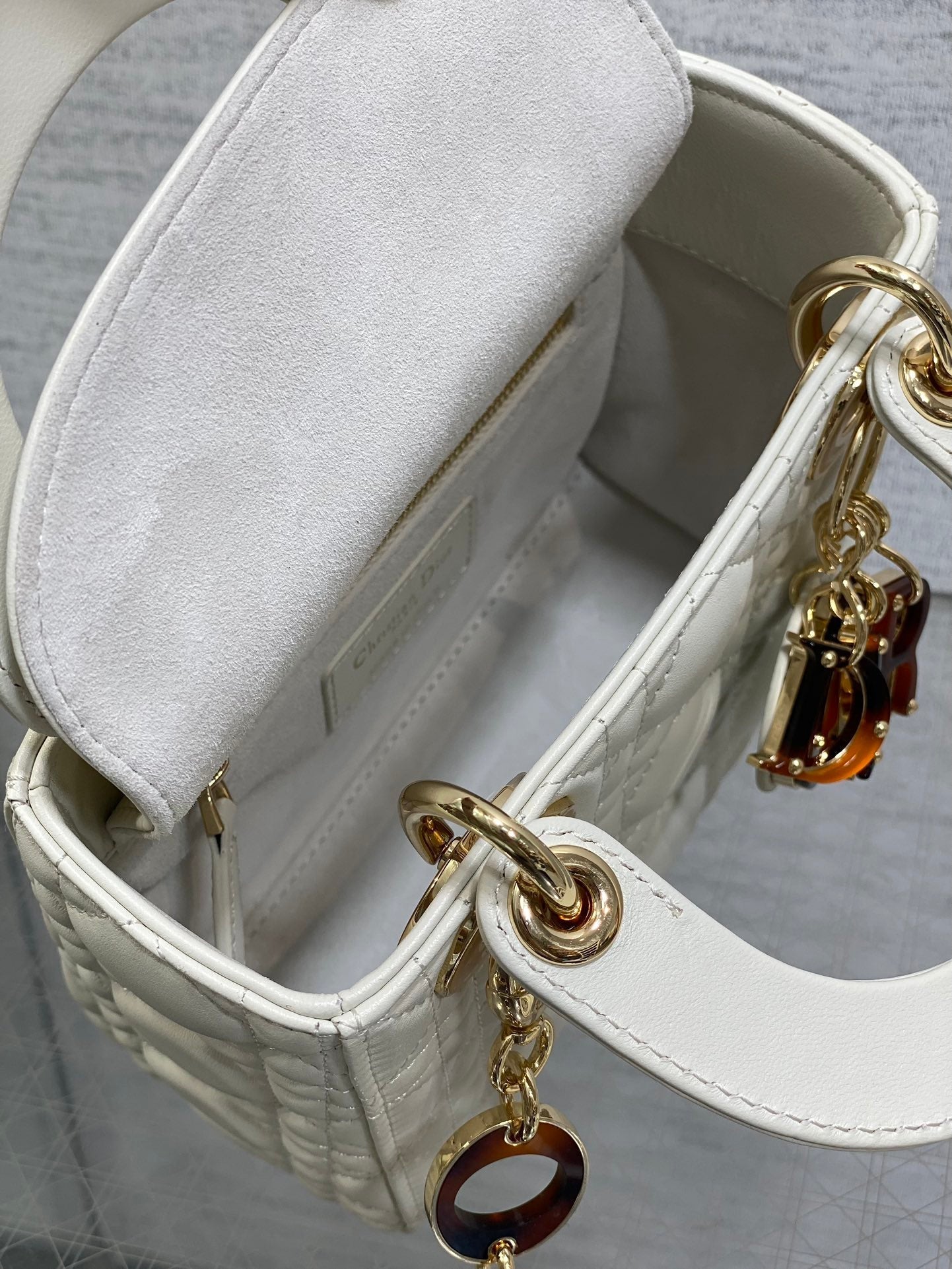 MINI 17 LADY BAG IN WHITE MACROCANNAGE LAMBSKIN WITH GOLD HARDWARE