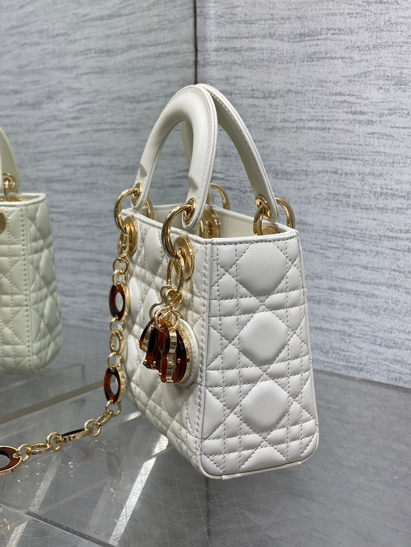 MINI 17 LADY BAG IN WHITE MACROCANNAGE LAMBSKIN WITH GOLD HARDWARE