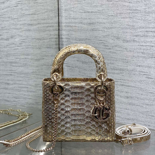 MINI 17 LADY BAG IN LIGHT GOLD SNAKESKIN PATTERN LAMBSKIN