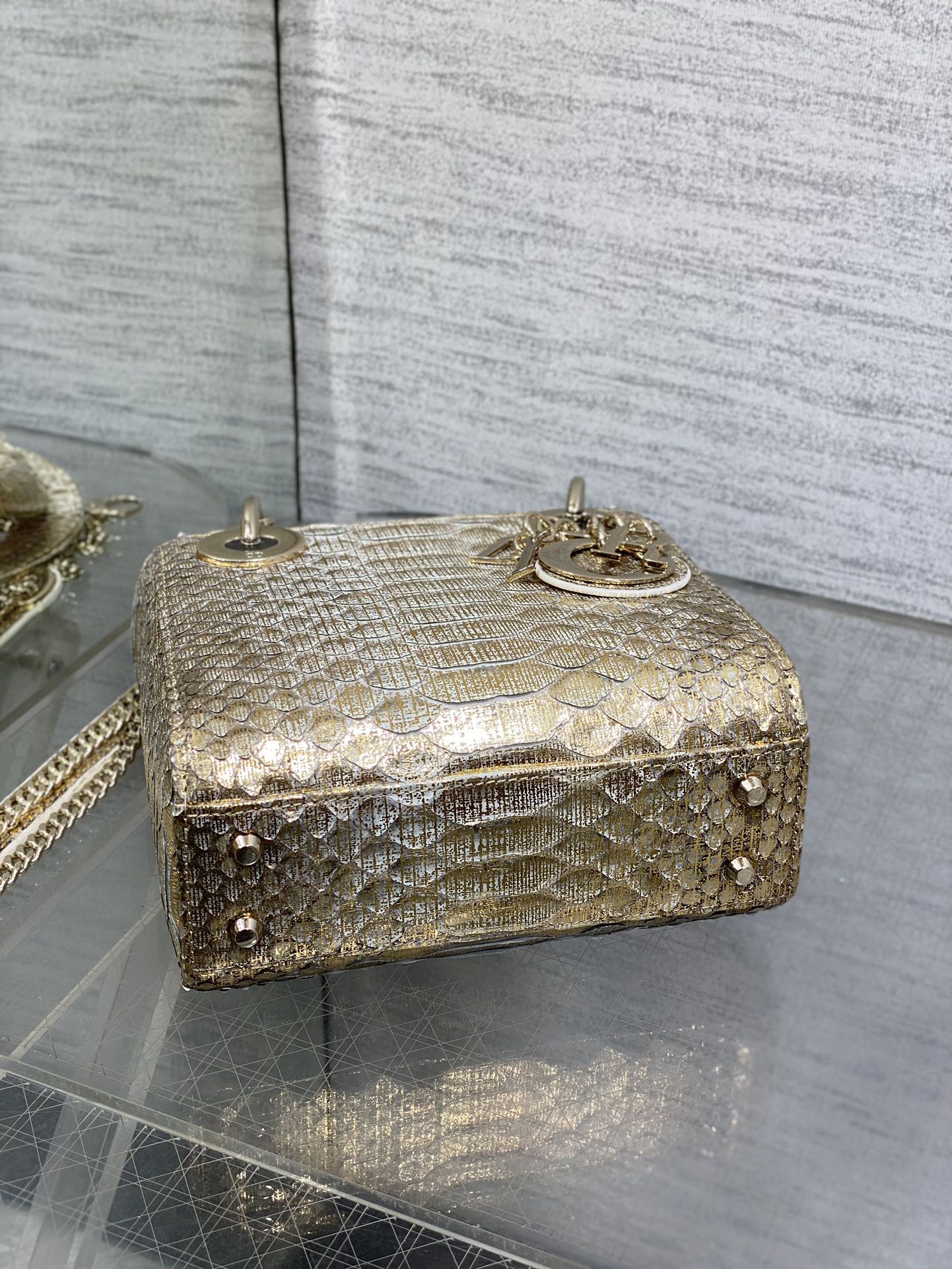 MINI 17 LADY BAG IN LIGHT GOLD SNAKESKIN PATTERN LAMBSKIN