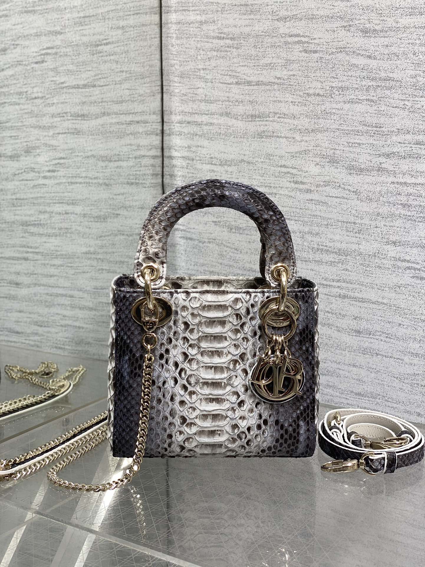 MINI 17 LADY BAG IN WHITE MIX BLACK SNAKESKIN PATTERN LAMBSKIN