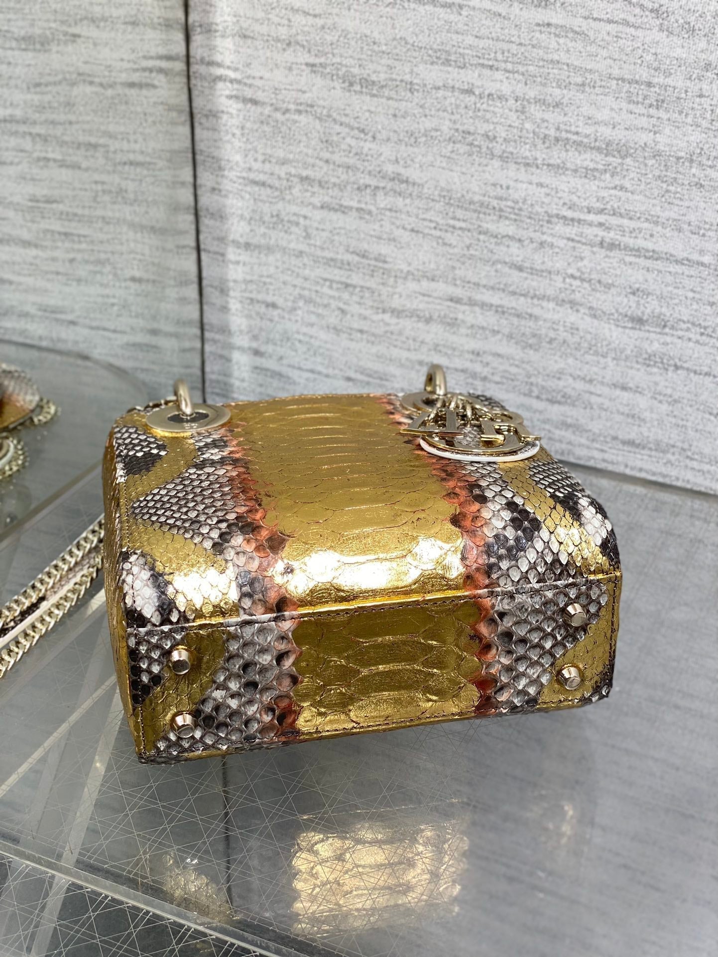 MINI 17 LADY BAG IN GOLDEN SNAKESKIN PATTERN LAMBSKIN