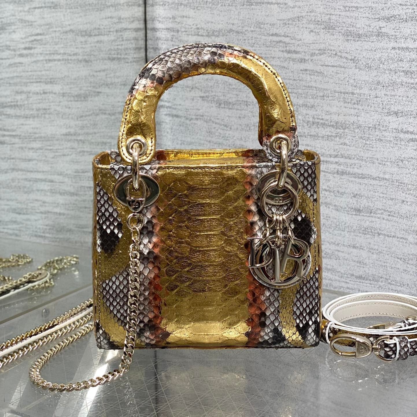 MINI 17 LADY BAG IN GOLDEN SNAKESKIN PATTERN LAMBSKIN