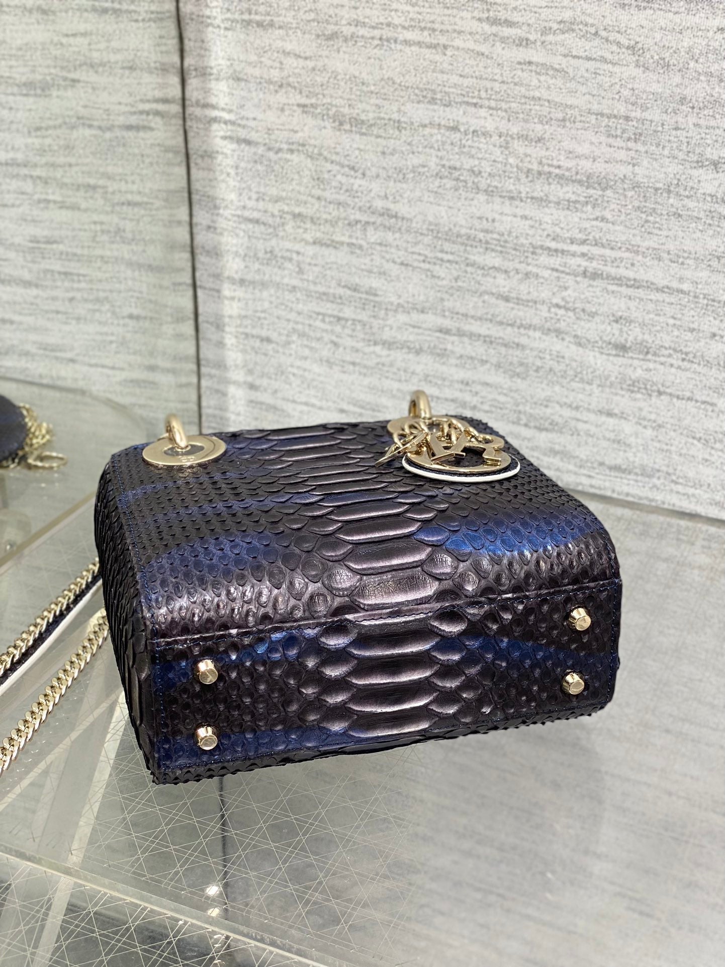 MINI 17 LADY BAG IN NAVY BLUE MIX BLACK SNAKESKIN PATTERN LAMBSKIN