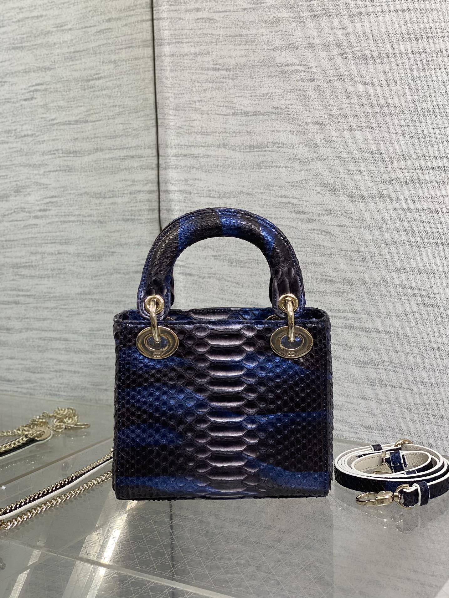 MINI 17 LADY BAG IN NAVY BLUE MIX BLACK SNAKESKIN PATTERN LAMBSKIN