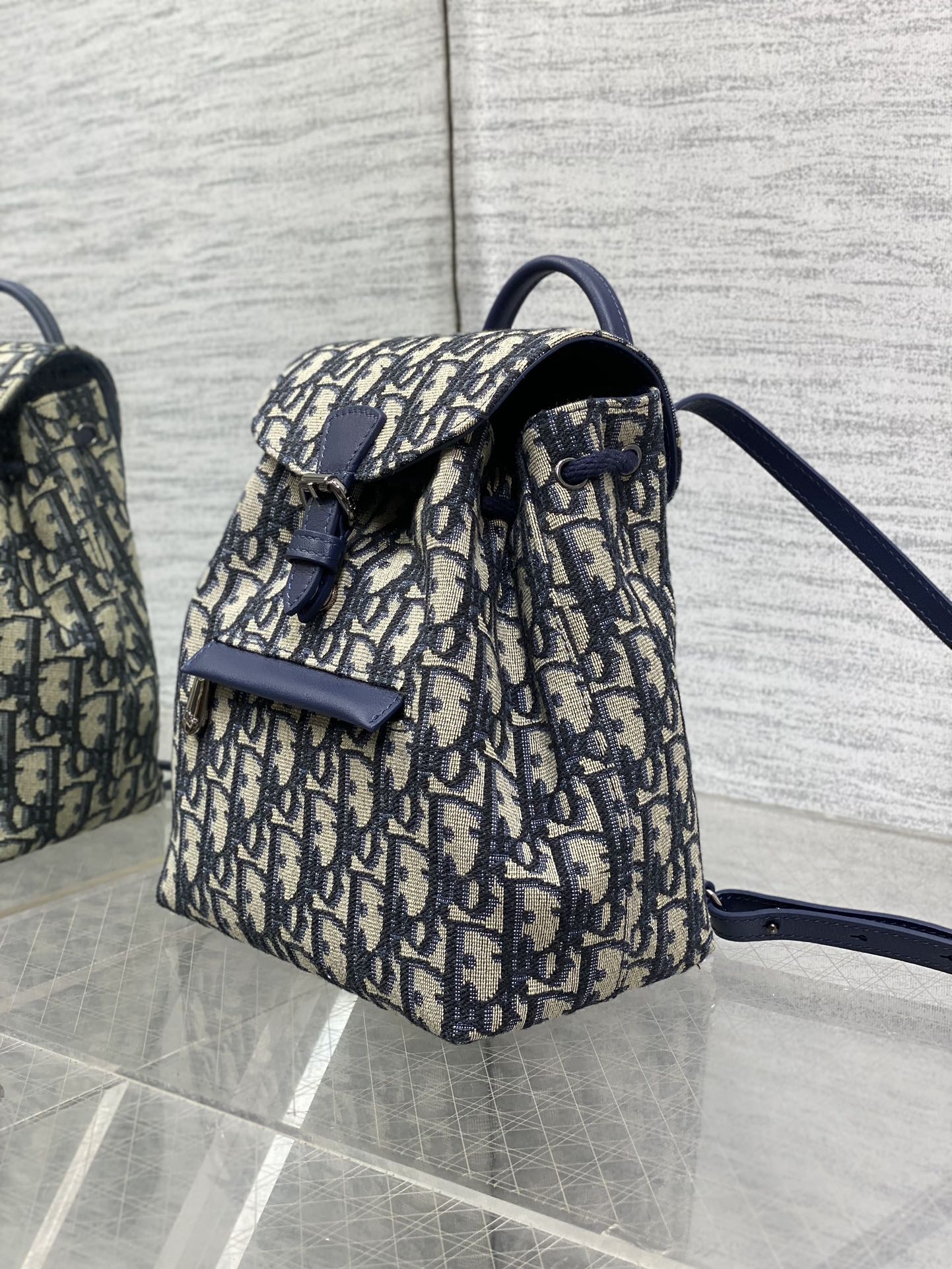 BACKPACK 19 IN BLUE OBLIQUE MONOGRAM JACQUARD