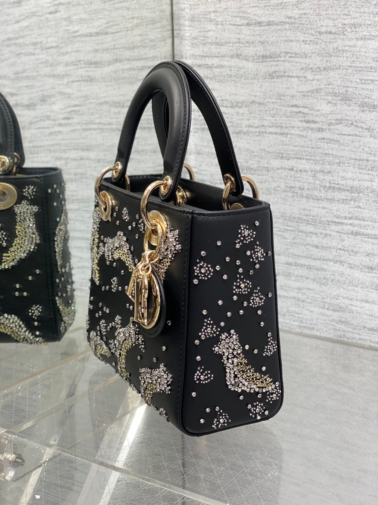 SMALL 20 BAG BLACK LAMBSKIN WITH SHOOTING STAR EMBROIDERY WOMEN